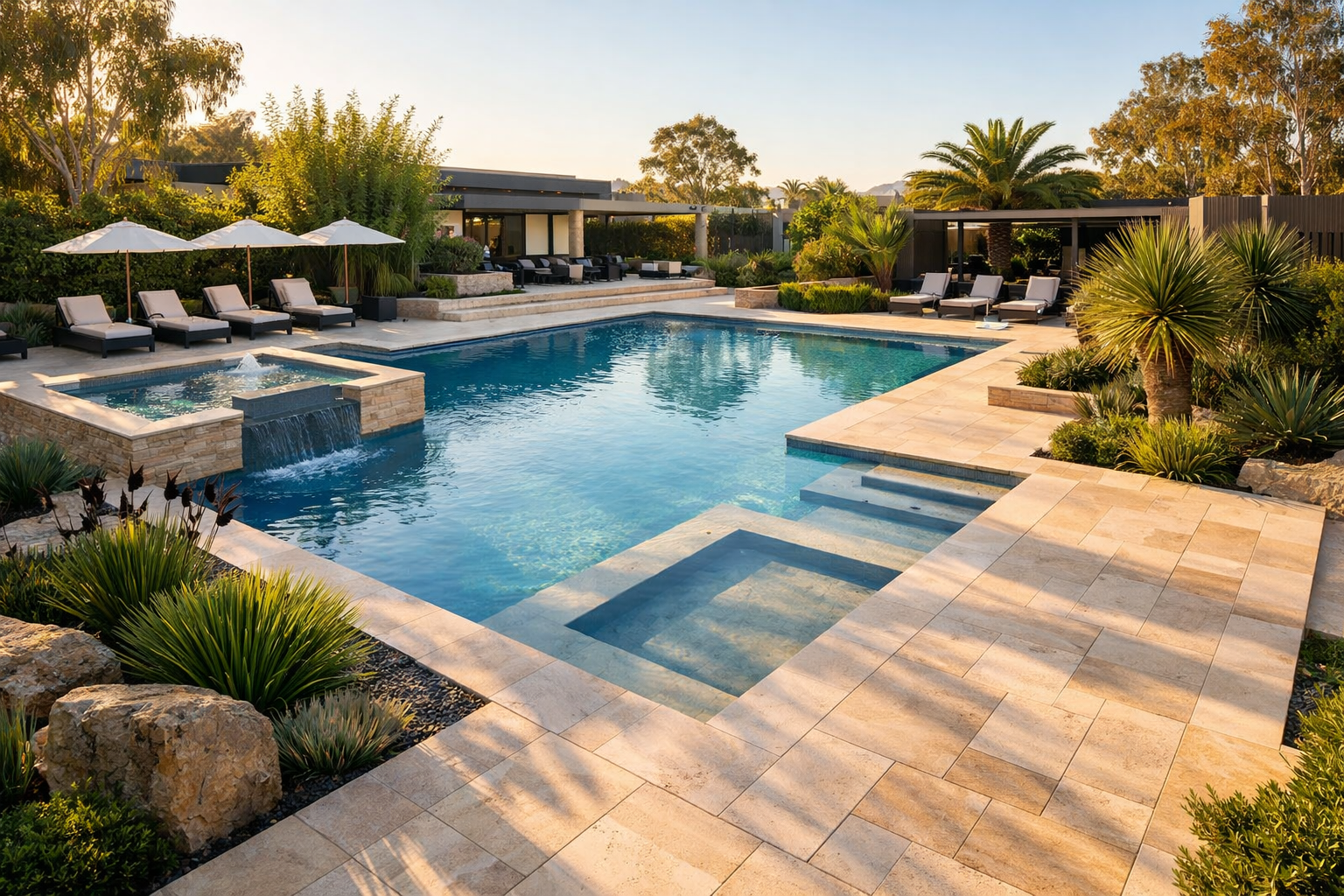 Commercial resort-style pool with premium landscaping